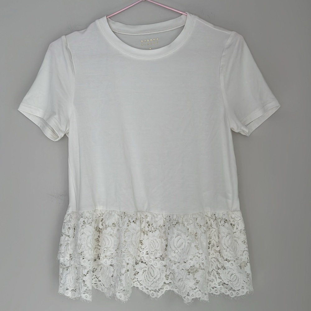 Kate Spade Broome Street Lace Ruffle Hem Peplum Top